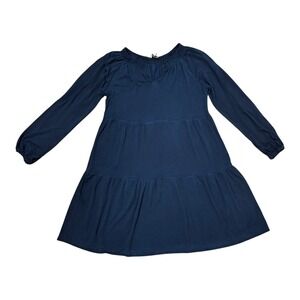 Wonderly Womens Tiered Dress Navy Blue Long Sleeve‎ V Neck Casual Dress